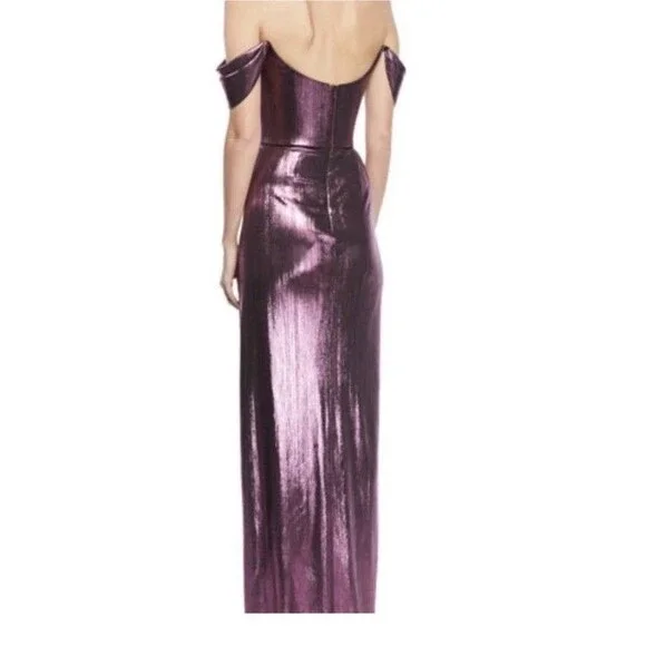 Marchesa Notte Metallic Lame Draped Gown Maxi Dress Women's Size 16 NWOT - Picture 2 of 11